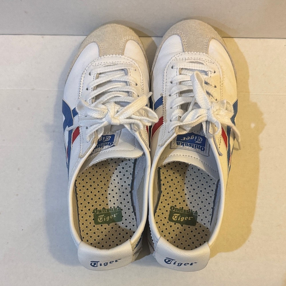 Onitsuka Tiger Mexico 66 White Sneakers with Blue and Red Stripes Size 7 - Picture 7 of 13